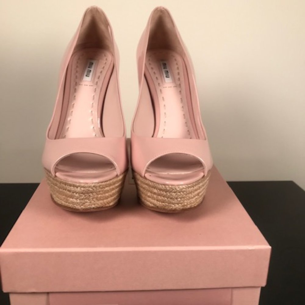 Mui Mui Patent Nude PeepToe  Hidden Platfrom Heel